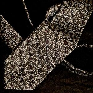 Oscar De La Renta Couture Neck Tie Black White Floral jacquard Burst Pattern 57”